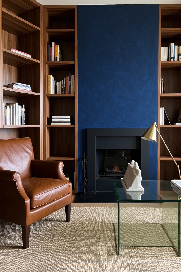Bookshelves Flanking the Fireplace