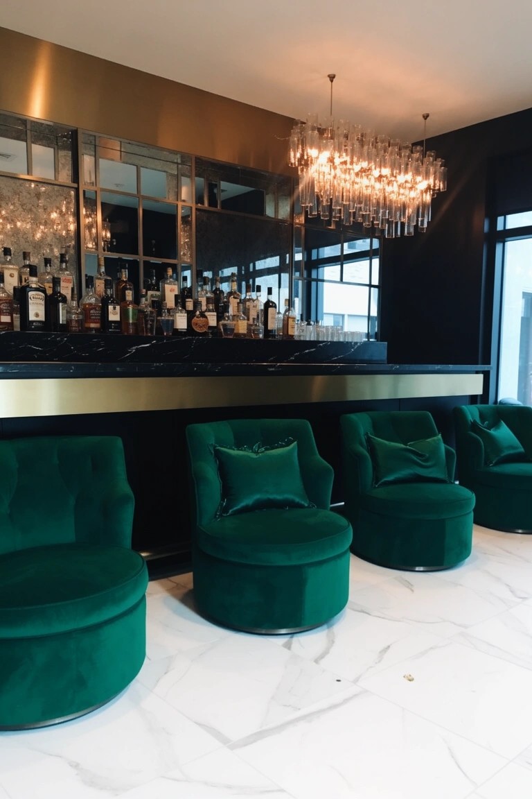 Green Velvet Bar Seating