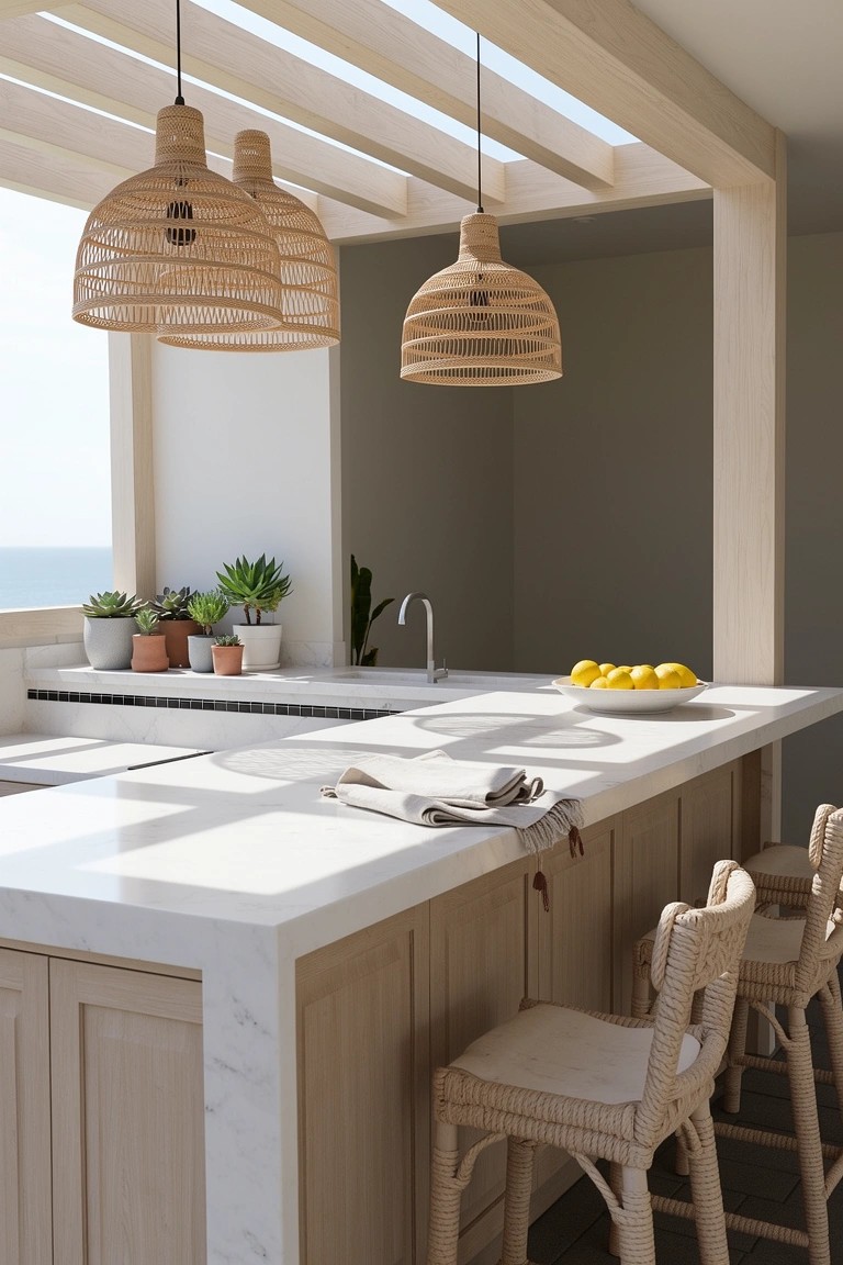 Marble Bar Counter in Outdoor Kitchen