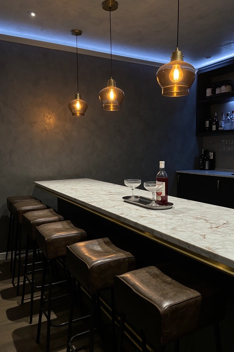 Marble Bar with Pendant Lights