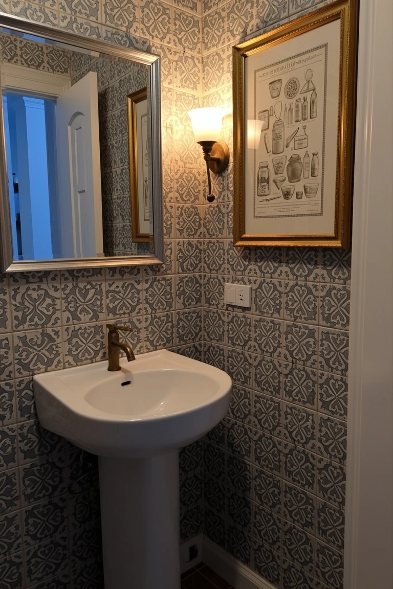 Patterned Tiles in the Powder Room