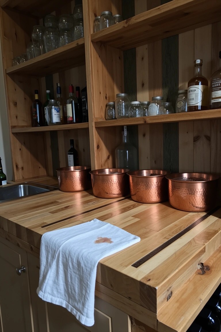 Open Wood Shelves for Bar Bottles