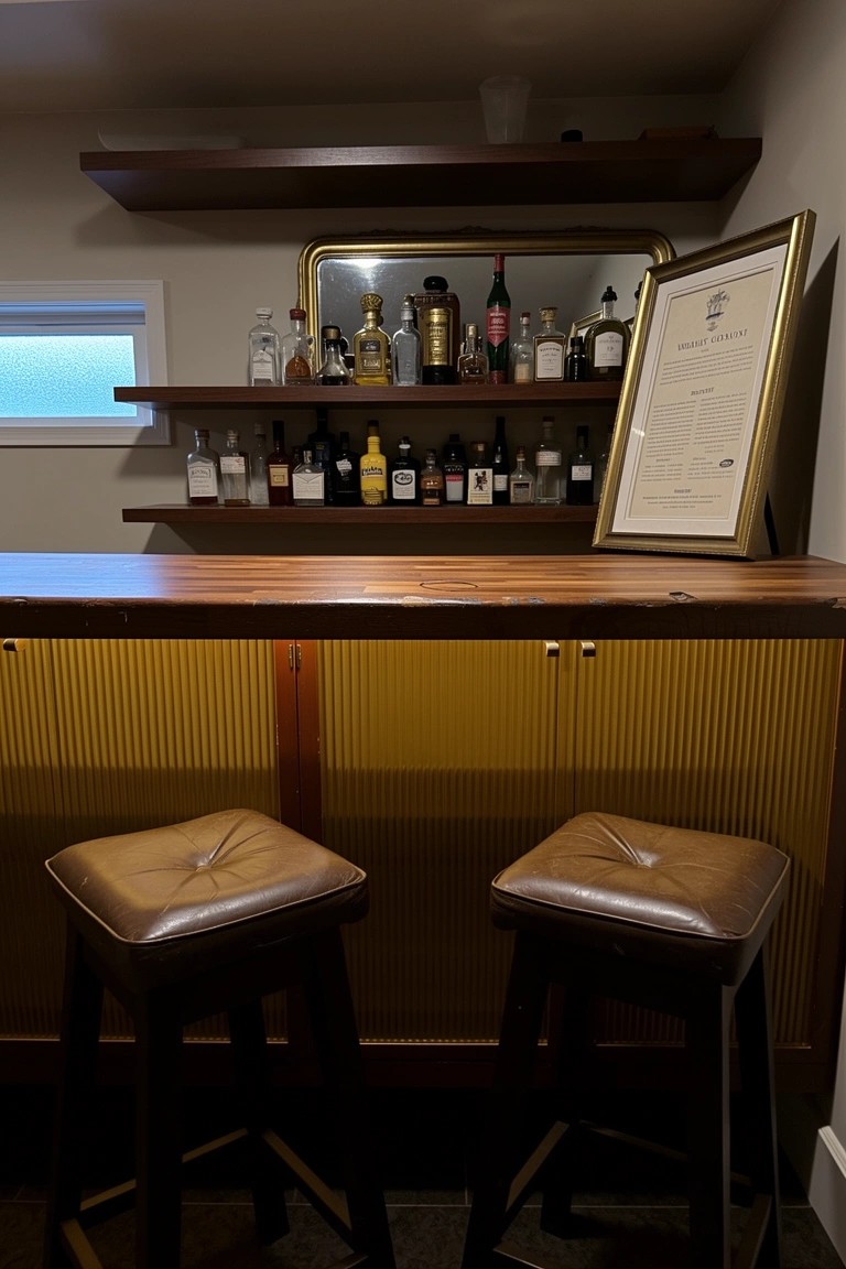 Slatted Cabinets Under Bar Shelves