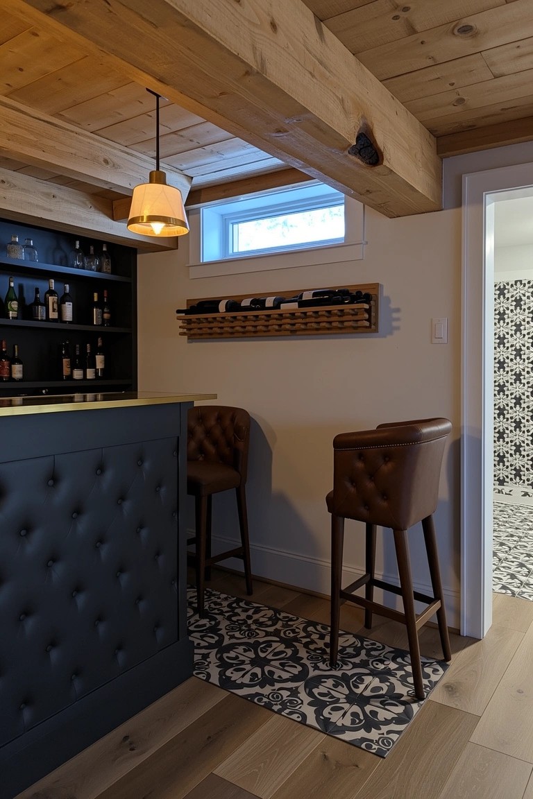 Exposed Wood Beams Over the Bar