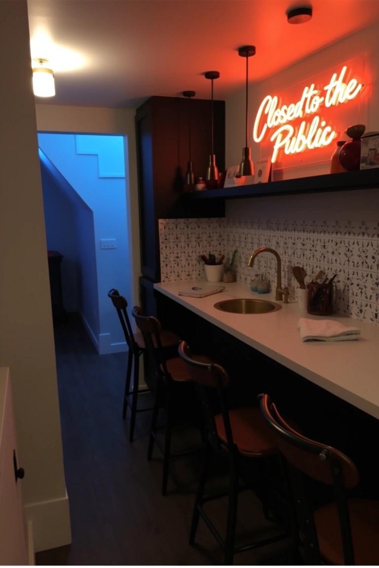 Moody basement bar area with 