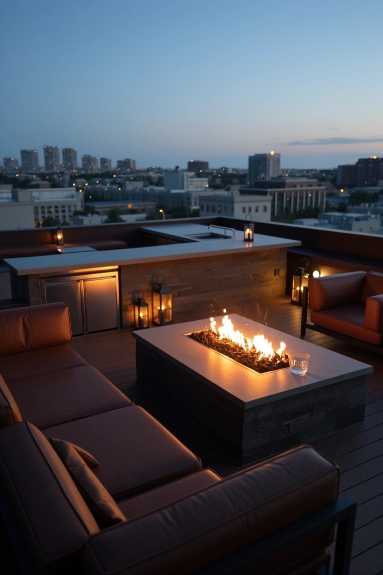 Rooftop Lounge with Fire Table
