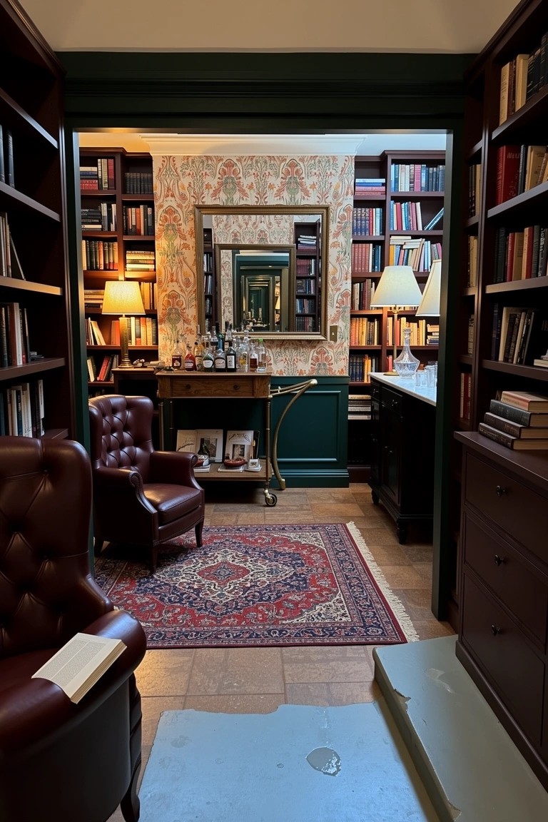 Green Paneling in Library Rooms