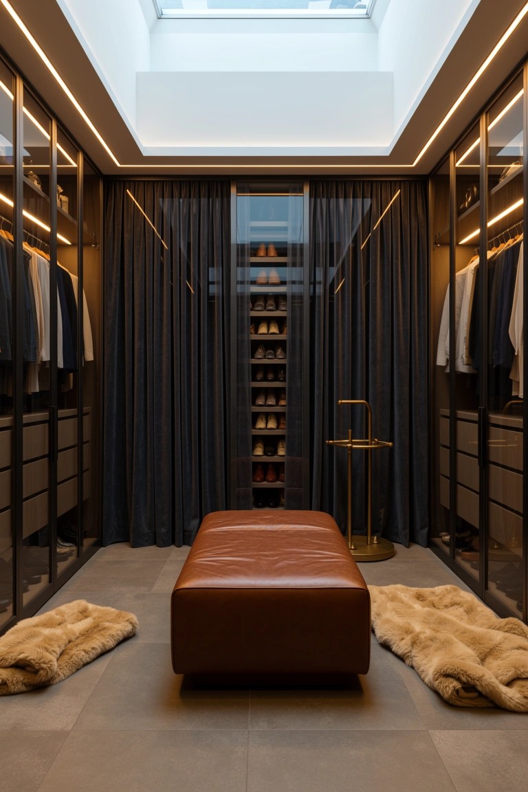 Walk-In Closet with Central Bench