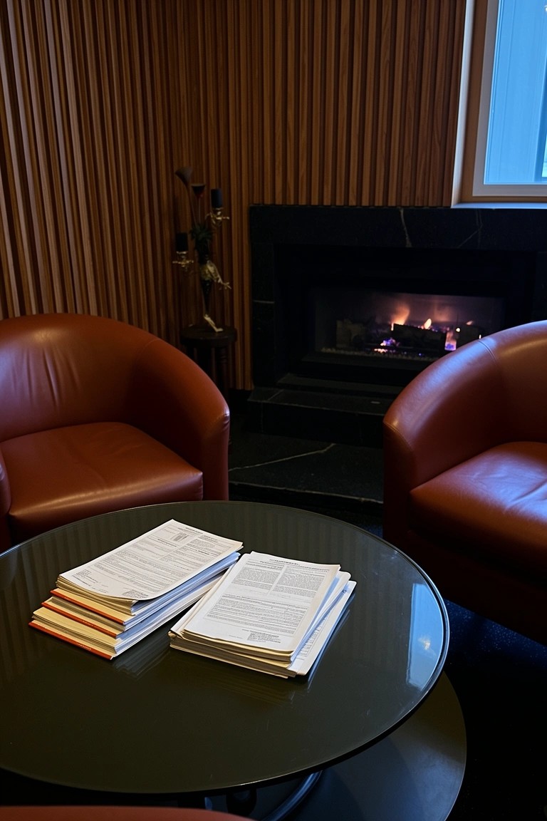 Leather Chairs by the Fireplace