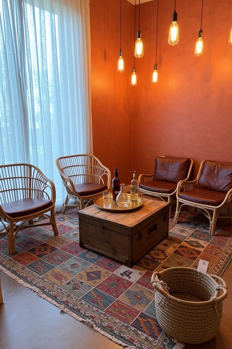 Terracotta Walls for a Cozy Whiskey Corner