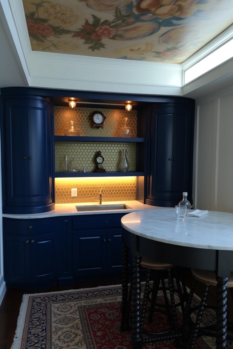 Navy Cabinets for a Wet Bar Nook