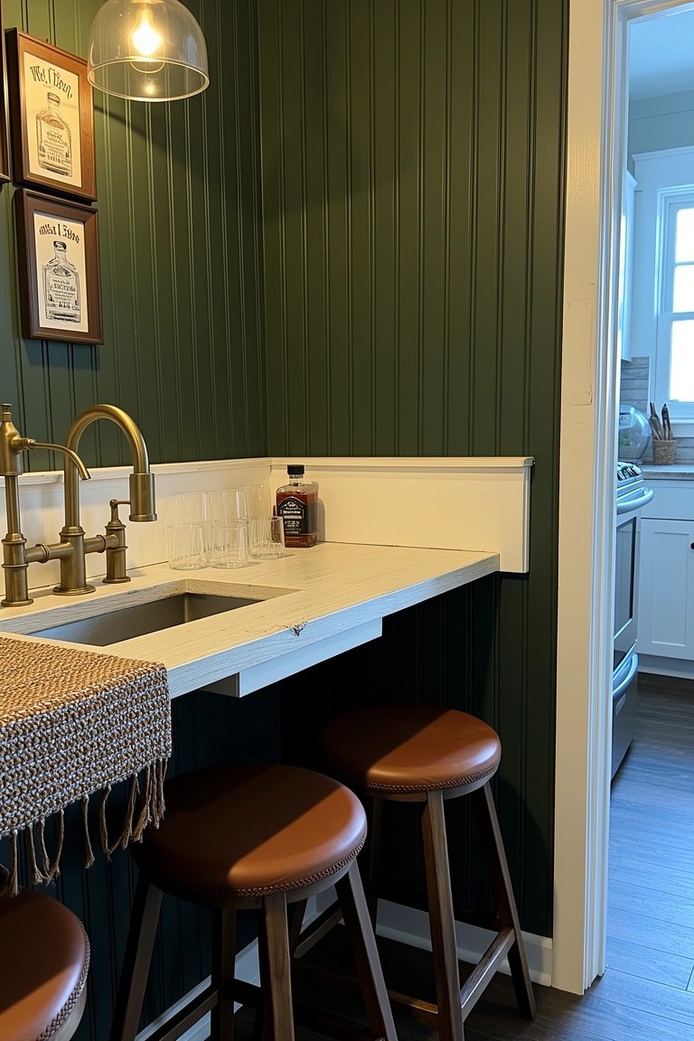 Dark Green Beadboard in a Bar Nook
