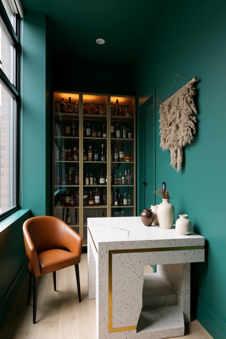 Dark Green Walls for a Whiskey Nook