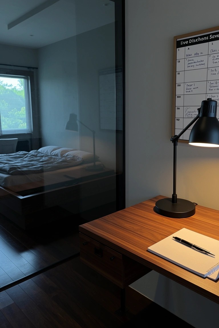 Bedroom Desk Behind Frosted Glass