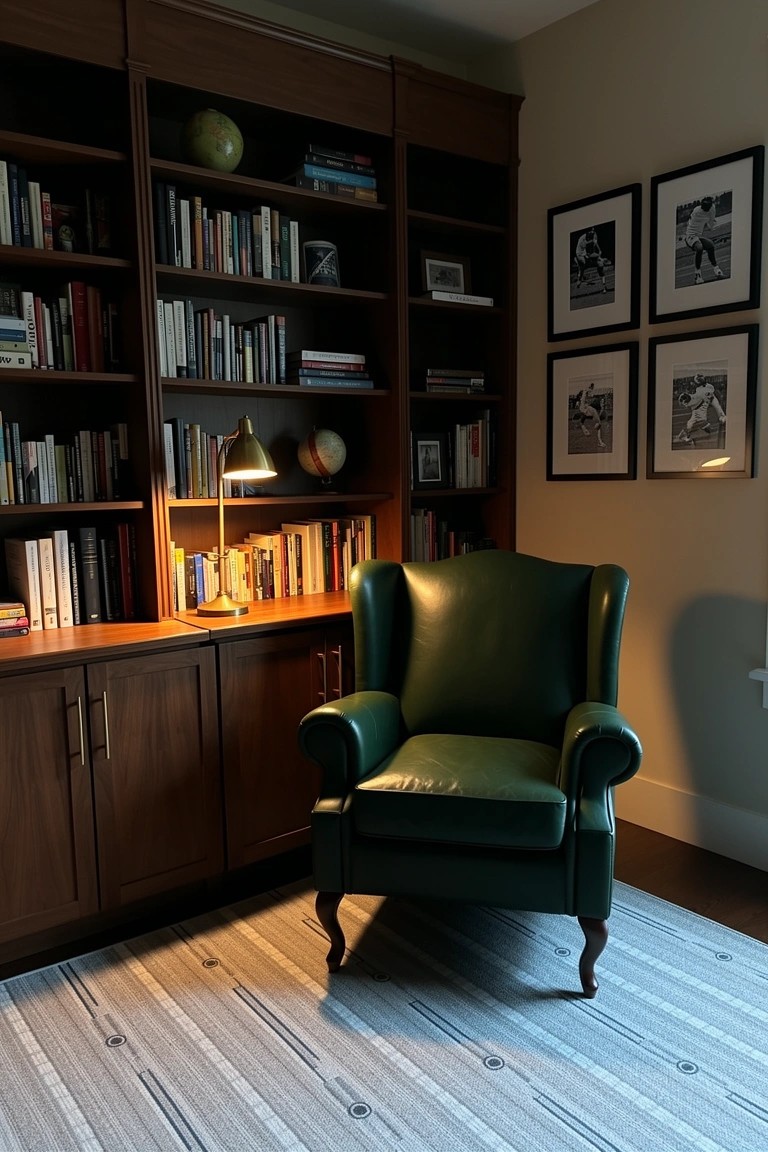 Bookshelf Corner with Leather Chair