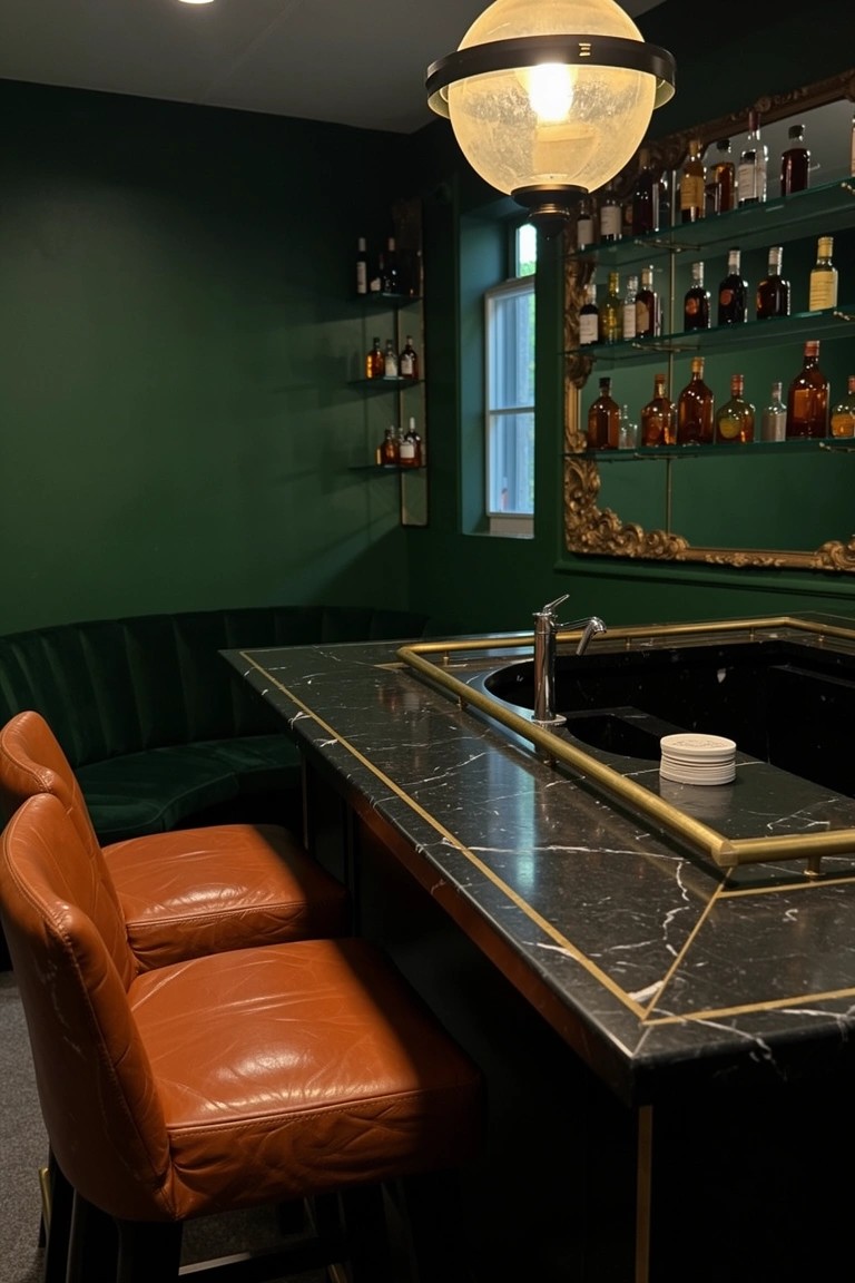 Green Walls for a Home Bar
