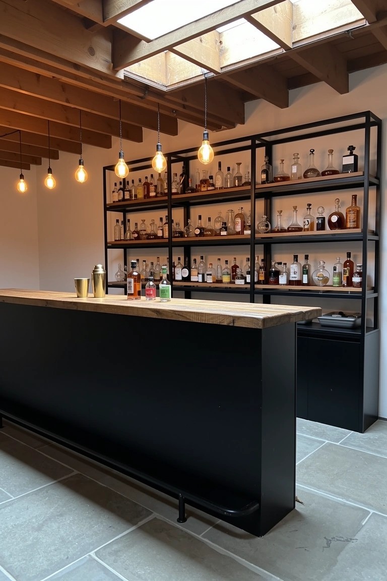 Black Metal Shelves for Bottle Display