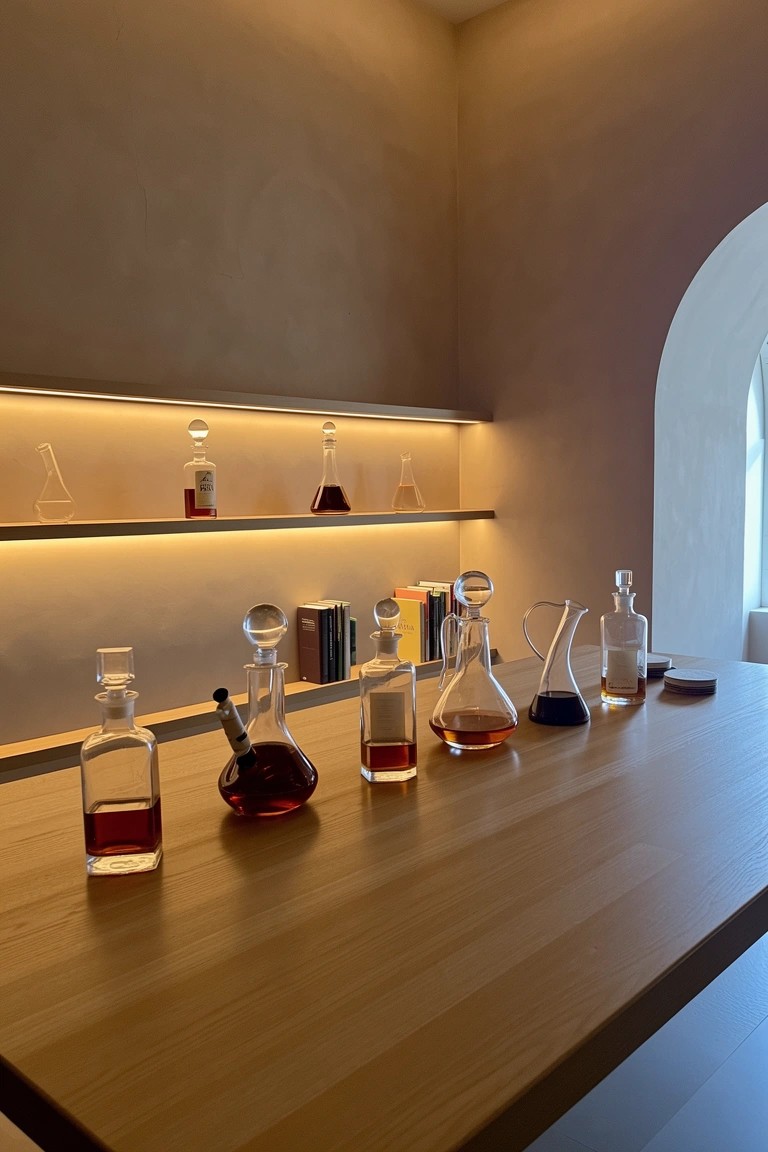 Whiskey Display with Lab Glass
