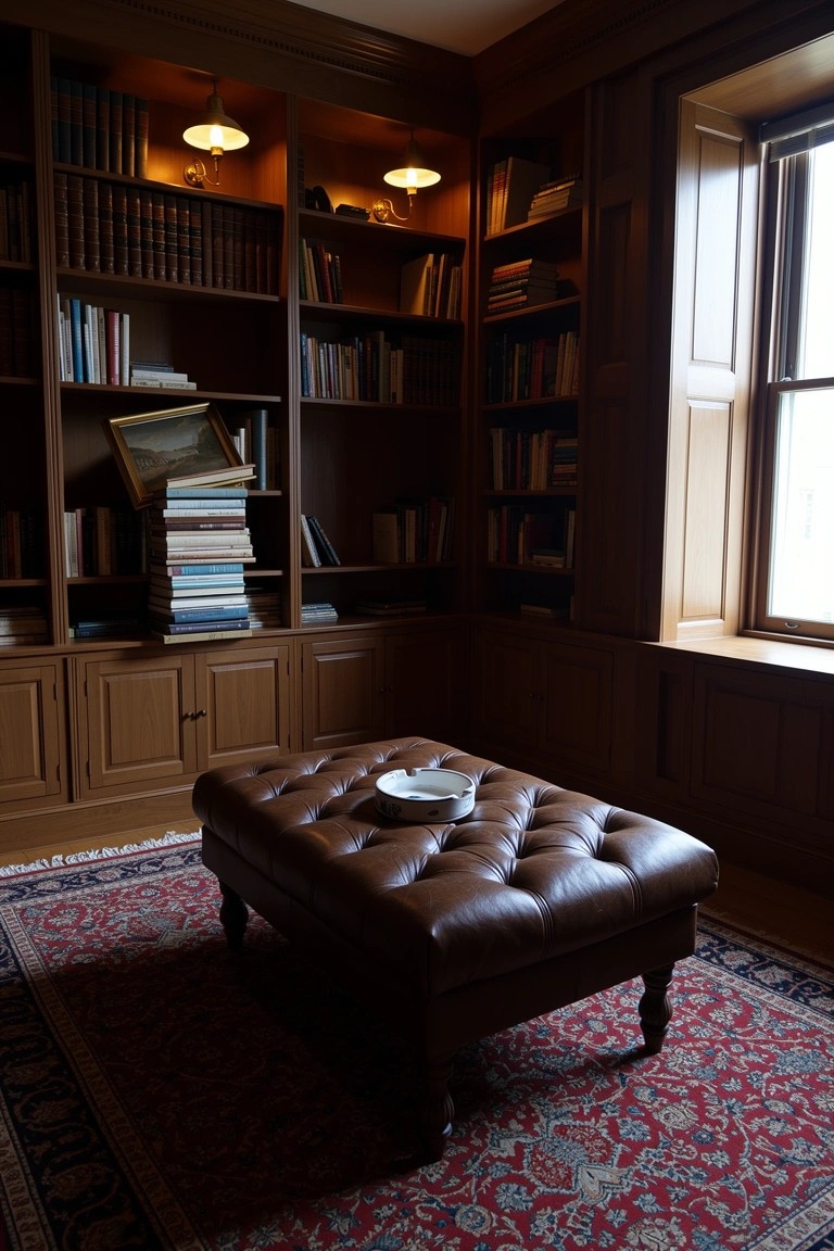 Leather Ottoman in a Book Corner