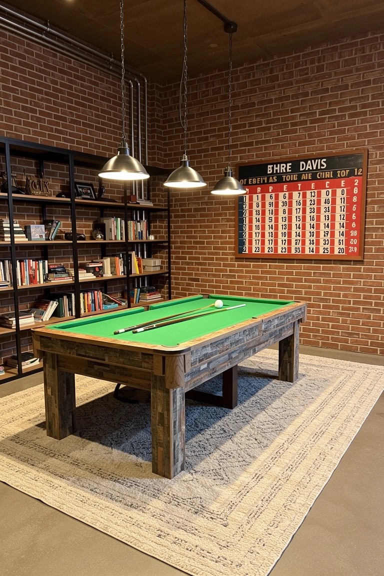 Billiards Room with Brick Walls